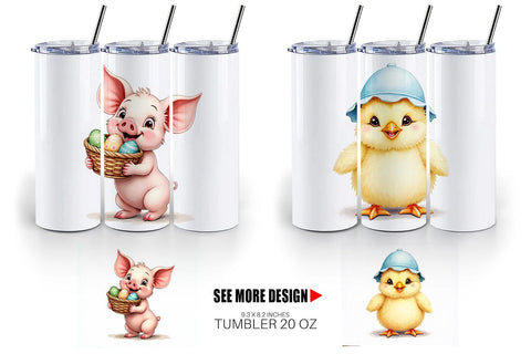 Tumbler Cute Baby Farm Animals Easter Watercolor Sublimation artnoy 
