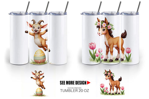 Tumbler Cute Baby Farm Animals Easter Watercolor Sublimation artnoy 