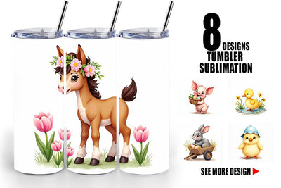 Tumbler Cute Baby Farm Animals Easter Watercolor Sublimation artnoy 