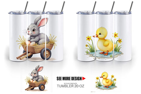 Tumbler Cute Baby Farm Animals Easter Watercolor Sublimation artnoy 