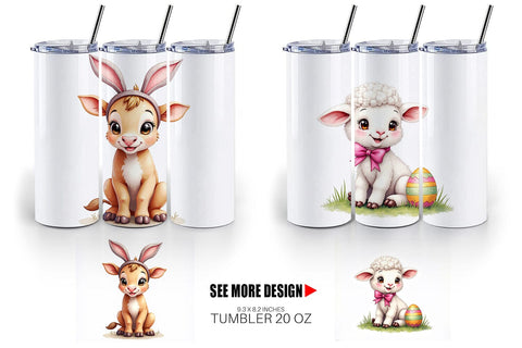 Tumbler Cute Baby Farm Animals Easter Watercolor Sublimation artnoy 