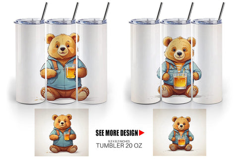 Tumbler Cute Bear with Glass Sublimation artnoy 