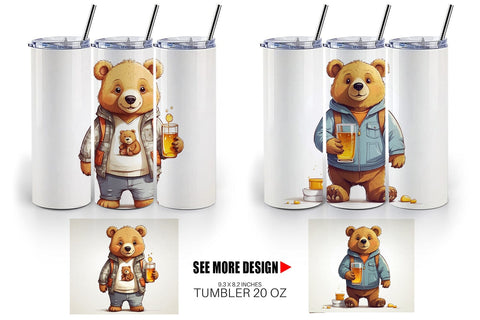 Tumbler Cute Bear with Glass Sublimation artnoy 