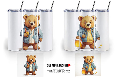 Tumbler Cute Bear with Glass Sublimation artnoy 