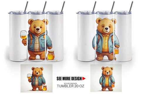 Tumbler Cute Bear with Glass Sublimation artnoy 
