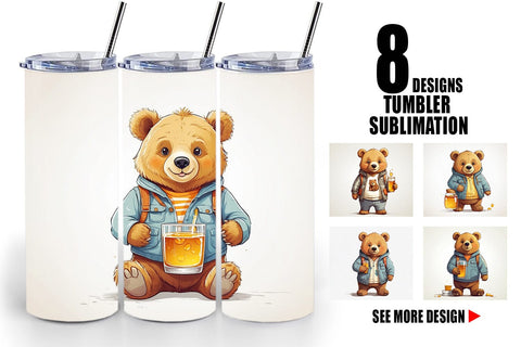Tumbler Cute Bear with Glass Sublimation artnoy 