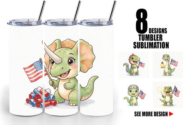 Tumbler Cute Firework Sparkler Dino Watercolor Sublimation artnoy 
