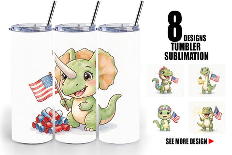 Tumbler Cute Firework Sparkler Dino Watercolor Sublimation artnoy 
