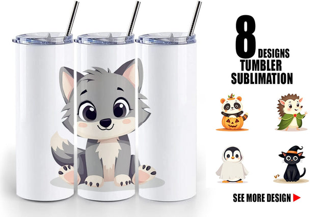 Tumbler Cute Halloween Animals Sublimation artnoy 