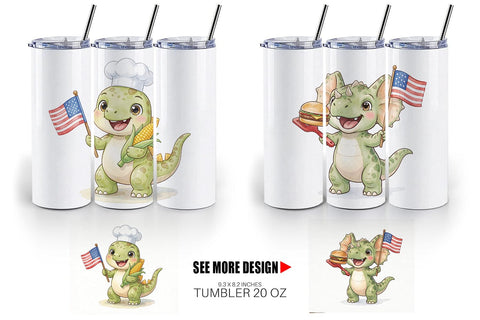 Tumbler Cute Picnic BBQ Dino Watercolor Sublimation artnoy 