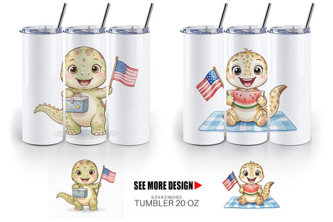 Tumbler Cute Picnic BBQ Dino Watercolor Sublimation artnoy 