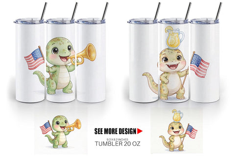 Tumbler Cute Picnic BBQ Dino Watercolor Sublimation artnoy 
