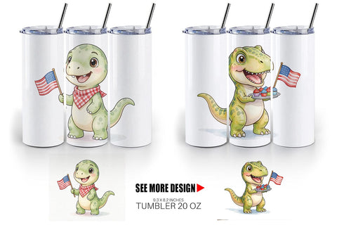Tumbler Cute Picnic BBQ Dino Watercolor Sublimation artnoy 