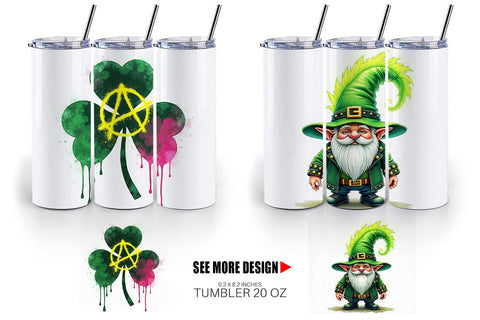 Tumbler Cyber-Shamrock Neon Punk St. Patrick's Watercolor Sublimation artnoy 