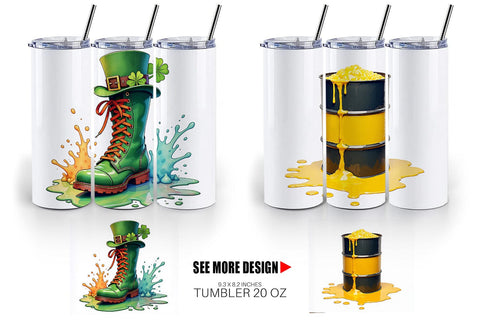 Tumbler Cyber-Shamrock Neon Punk St. Patrick's Watercolor Sublimation artnoy 