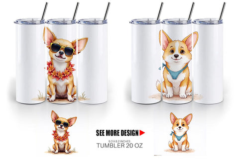 Tumbler Cynical Canines Hot Summer Watercolor Pack Sublimation artnoy 