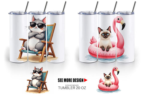 Tumbler Cynical Summer Cats Watercolor Sublimation artnoy 