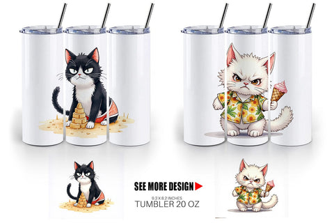Tumbler Cynical Summer Cats Watercolor Sublimation artnoy 