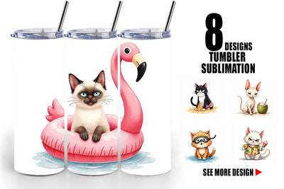 Tumbler Cynical Summer Cats Watercolor Sublimation artnoy 