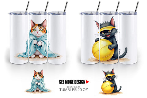 Tumbler Cynical Summer Cats Watercolor Sublimation artnoy 
