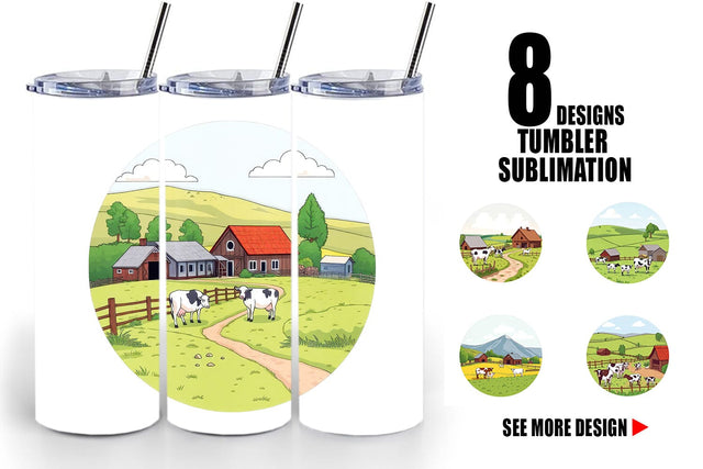 Tumbler Dairy Farm Scene Sublimation artnoy 