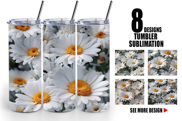 Tumbler Daisies Flower Pattern Sublimation artnoy 