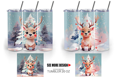 Tumbler Deer Christmas Painting Sublimation artnoy 