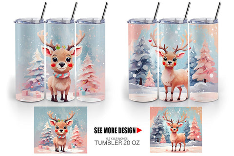Tumbler Deer Christmas Painting Sublimation artnoy 