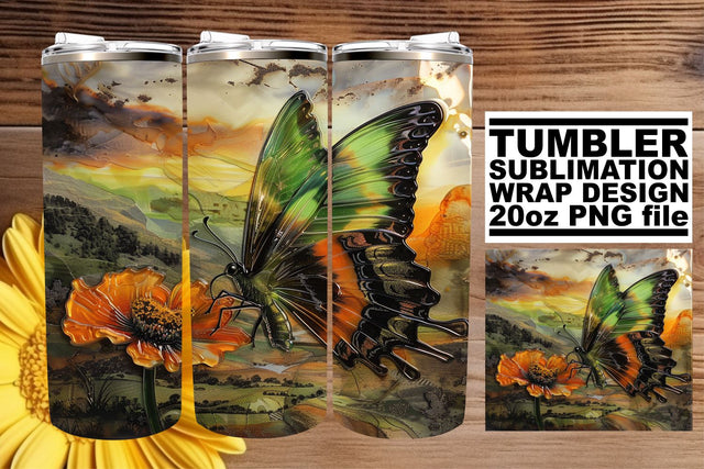 Tumbler Design 3D Glitter Butterfly Sublimation afrosvg 