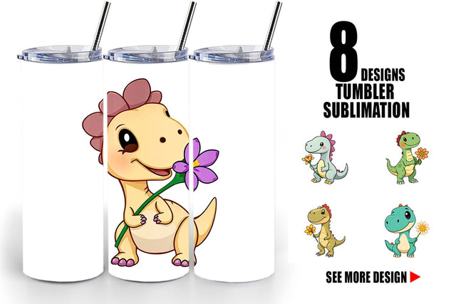 Tumbler Dino with Flower Sublimation artnoy 