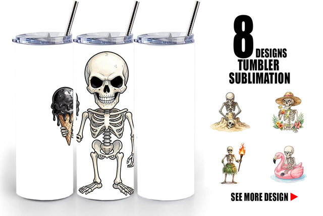 Tumbler Disgruntled Summer Skeleton Watercolor Sublimation artnoy 