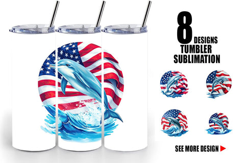 Tumbler Dolphin 4th of July Sublimation artnoy 