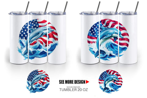 Tumbler Dolphin 4th of July Sublimation artnoy 