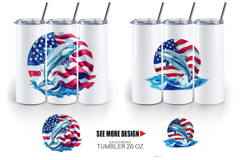 Tumbler Dolphin 4th of July Sublimation artnoy 