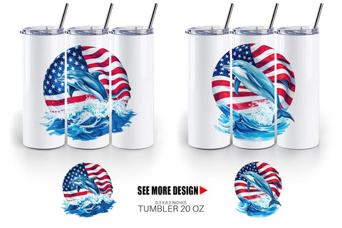 Tumbler Dolphin 4th of July Sublimation artnoy 