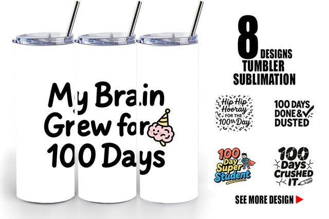 Tumbler Doodle Marker 100 Days of School Sublimation artnoy 