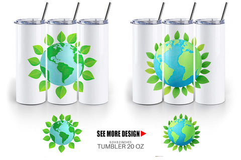 Tumbler Earth with Leaves Sublimation artnoy 