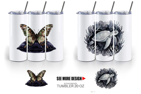 Tumbler Eerie Gothic Island Wildlife Watercolor Sublimation artnoy 