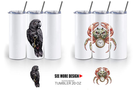 Tumbler Eerie Gothic Island Wildlife Watercolor Sublimation artnoy 