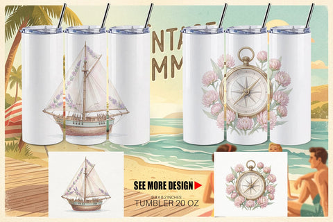 Tumbler Elegant Coastal Summer Watercolor Sublimation artnoy 