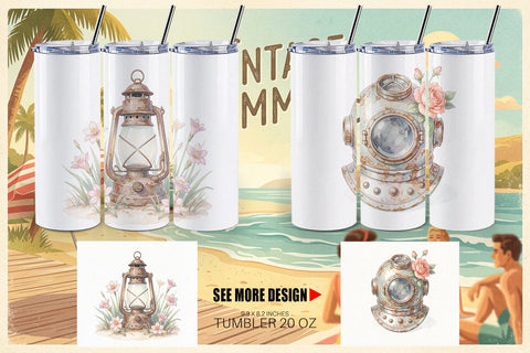 Tumbler Elegant Coastal Summer Watercolor Sublimation artnoy 