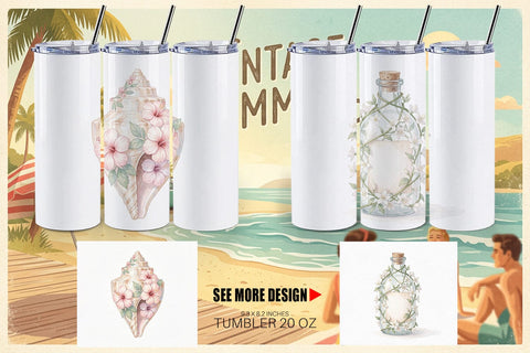 Tumbler Elegant Coastal Summer Watercolor Sublimation artnoy 