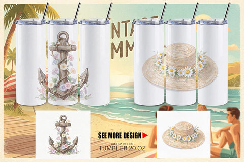 Tumbler Elegant Coastal Summer Watercolor Sublimation artnoy 