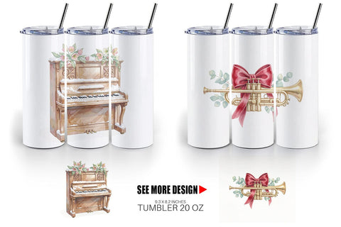 Tumbler Elegant Musical Holiday Watercolor Sublimation artnoy 