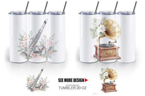 Tumbler Elegant Musical Holiday Watercolor Sublimation artnoy 