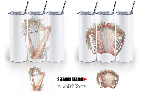 Tumbler Elegant Musical Holiday Watercolor Sublimation artnoy 