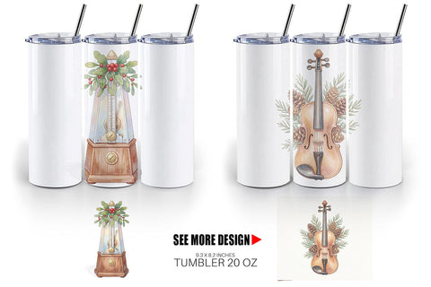 Tumbler Elegant Musical Holiday Watercolor Sublimation artnoy 