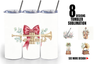 Tumbler Elegant Musical Holiday Watercolor Sublimation artnoy 