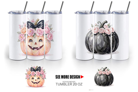 Tumbler Elegant Soft Goth Pumpkin Watercolor Sublimation artnoy 
