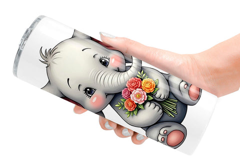 Tumbler Elephant Spring Bouquet Sublimation artnoy 